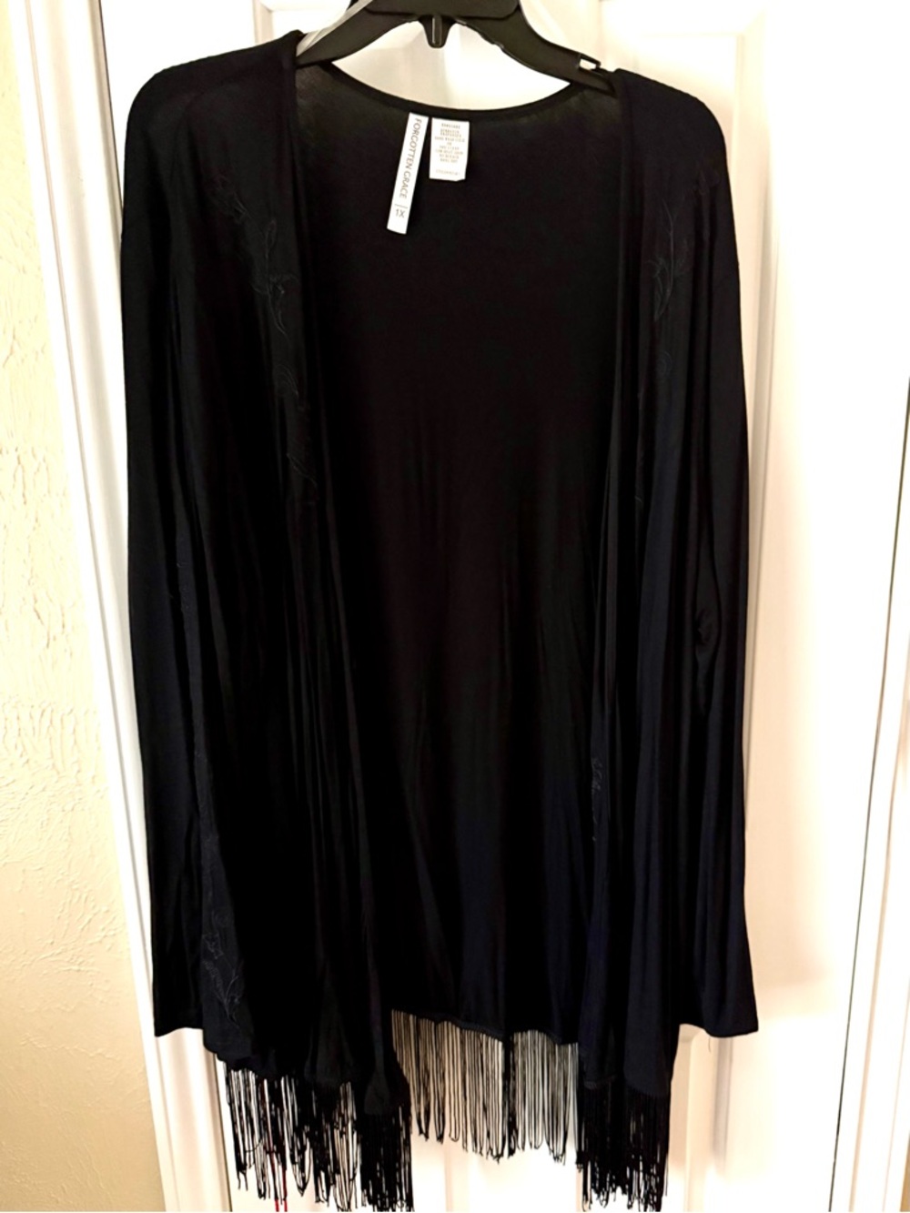 Black Open-Front Fringe Cardigan  by Forgotten Grace.